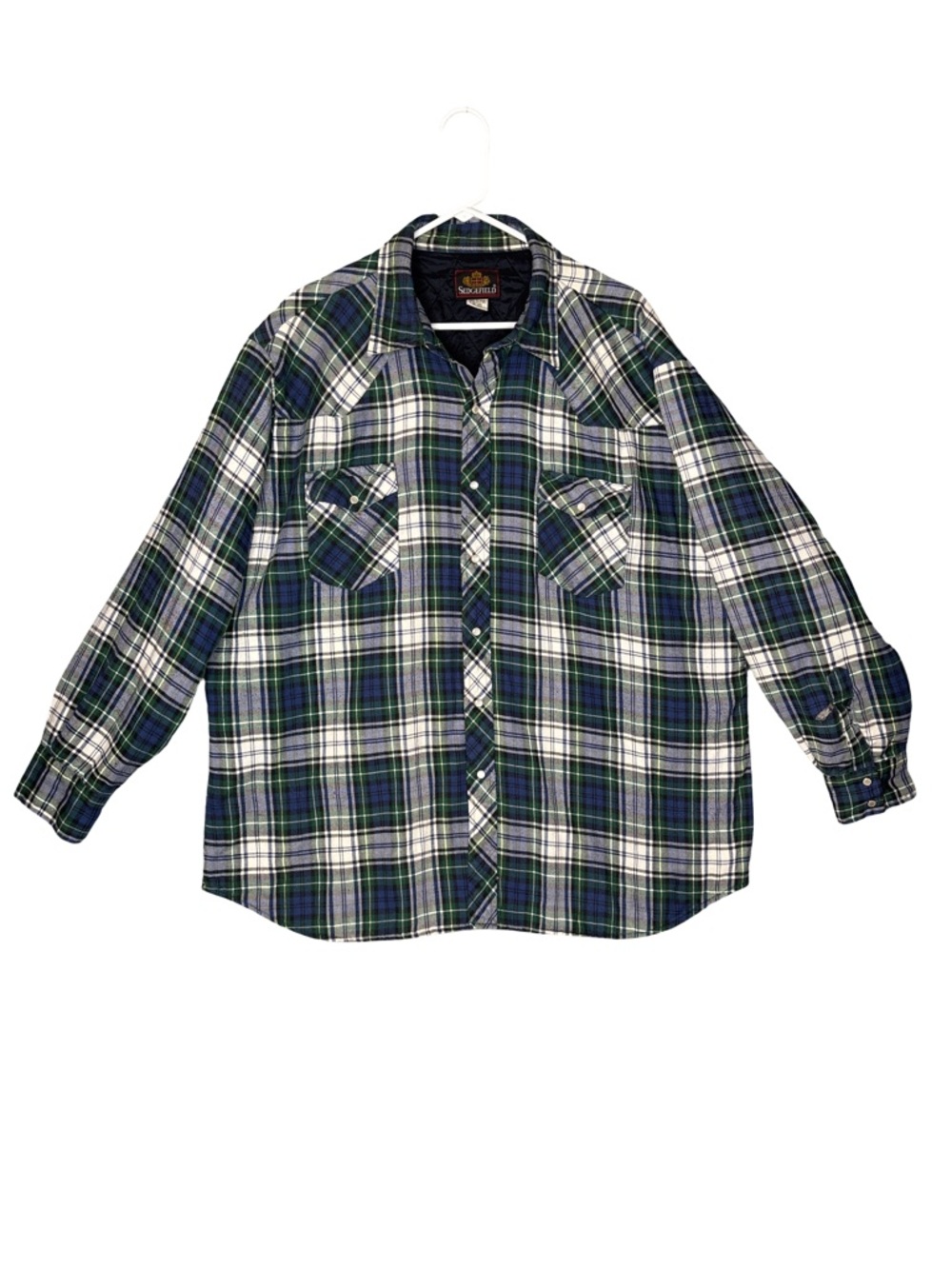 Men's Green Blue Plaid Flannel Quilted XXL Jacket - Picture 2 of 7